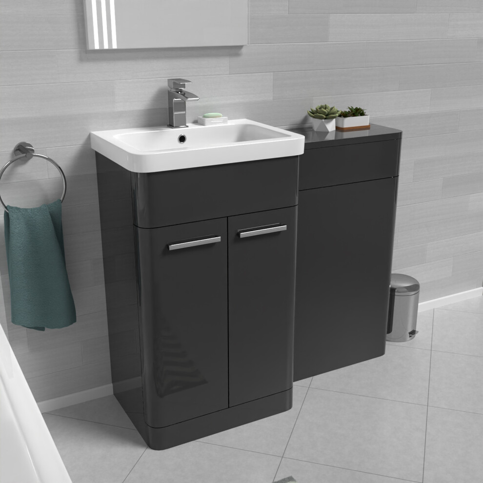 Nes Home Anthracite 500mm Freestanding Cabinet ,Ceramic Basin &  WC Unit