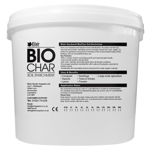 Elixir Garden Supplies (1L, Resealable Tub) BioChar Soil Improver & Enricher