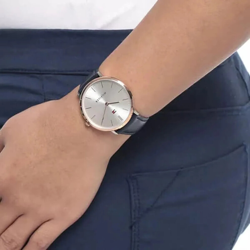 TOMMY HILFIGER 1781689 WOMEN'S WATCH BLUE STRAP SILVER DIAL ROSE GOLD