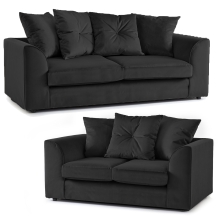 (Black) Fernando Plush Velvet 3 + 2 Seater Sofa Suite Set