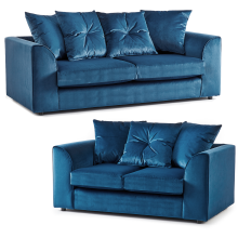 (Blue) Fernando Plush Velvet 3 + 2 Seater Sofa Suite Set