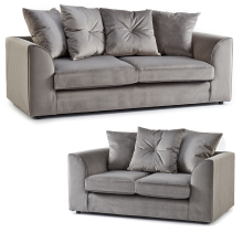 (Grey) Fernando Plush Velvet 3 + 2 Seater Sofa Suite Set