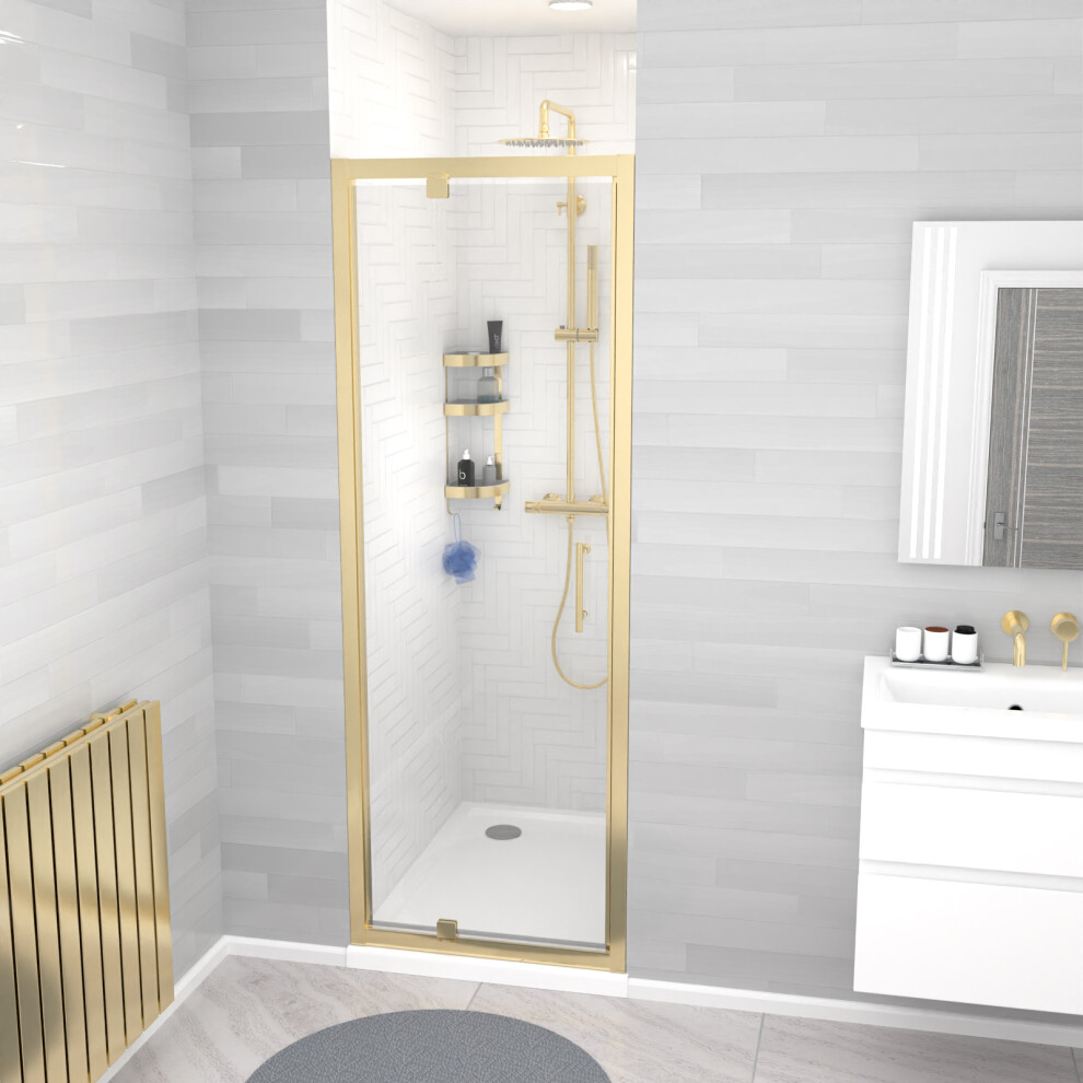 Nes Home 700 x 1850mm Shower Enclosure Pivot Door Brushed Brass