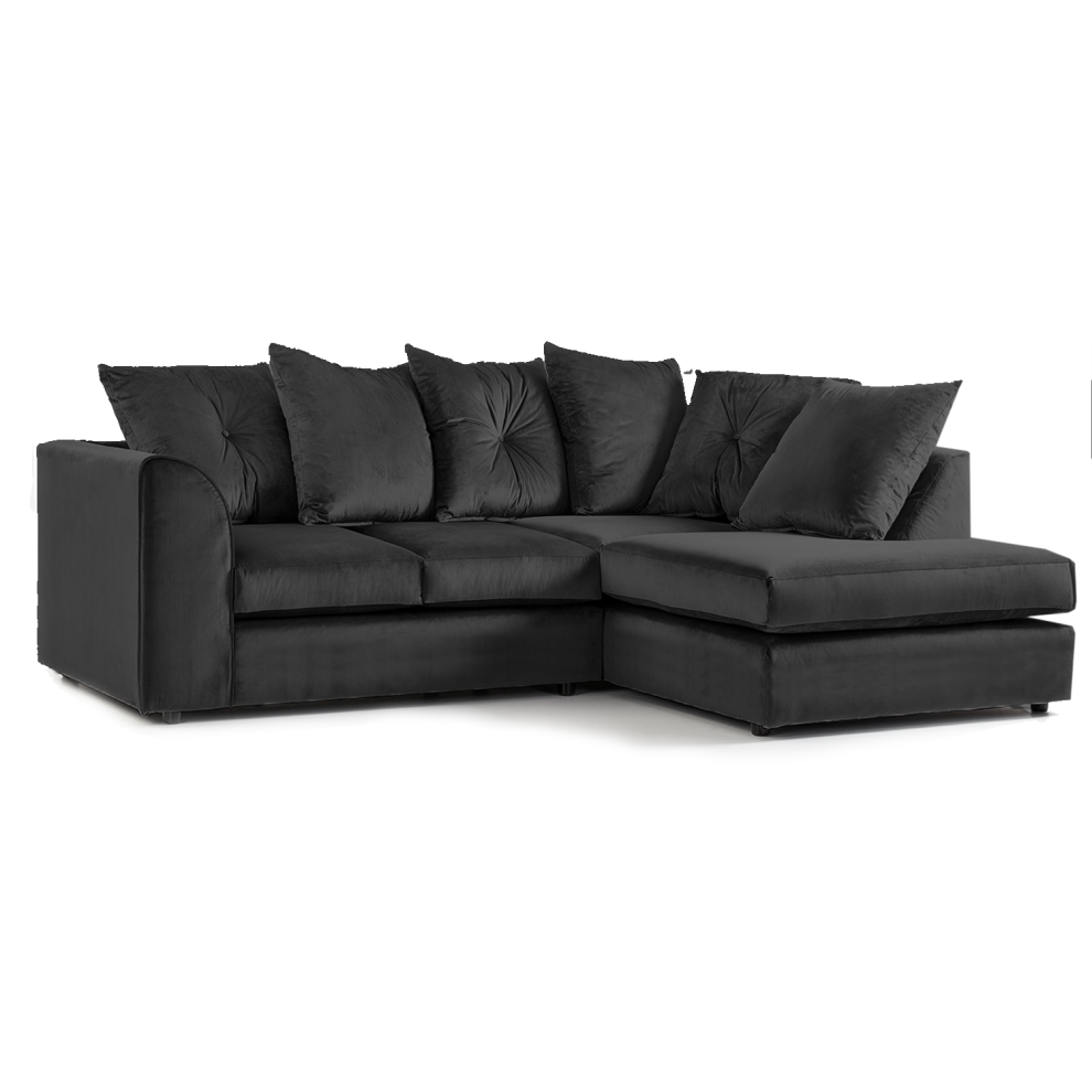(Black, 4 Seater Right Hand Facing Corner) Fernando Plush Velvet Corner Sofa Range-image-OPC-PFD8DXM-NEW