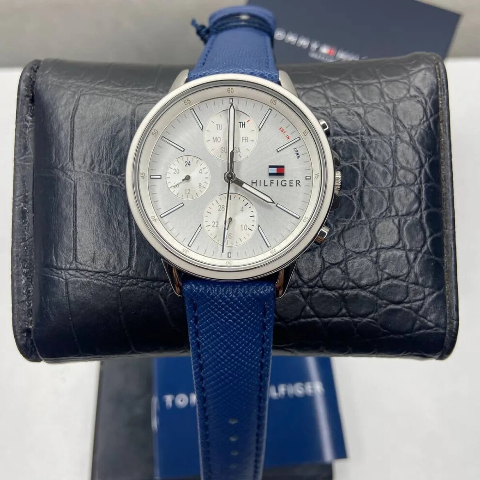 TOMMY HILFIGER 1781791 WOMENS WATCH BLUE STRAP SILVER DIAL SILVER CASE