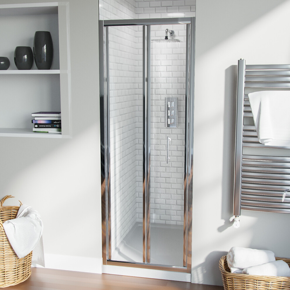 Nes Home Bi-Fold Folding 700 mm Glass Door with Frameless 800 mm Side Panel