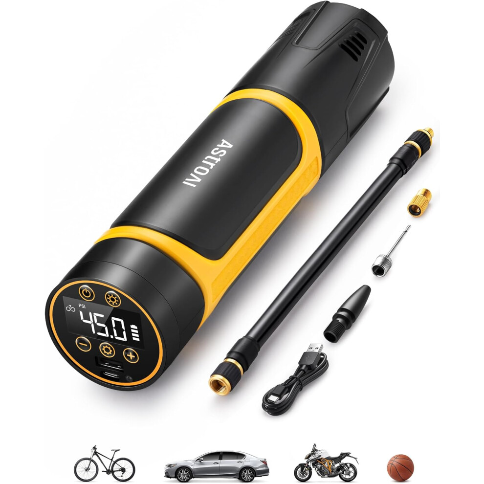 Cordless Electric Bike Pump, 150 PSI, Rechargeable, with Presta and Schrader Valve, for Bicycles, Cars, Motorcycles, Balls, Multi-Purpose Inflatables