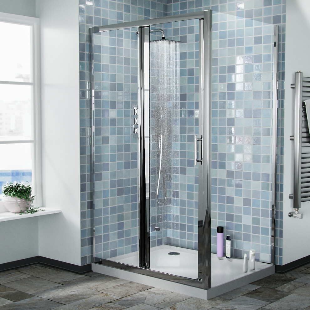 Nes Home Bi-Fold Folding 700 mm Glass Door with Frameless 900 mm Side Panel