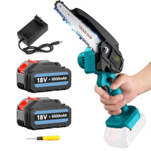 (1x6" Chainsaw+2x3.0A Battery+Charger) 6inch Small Mini Cordless Chainsaw Handheld Garden Saw 5.5A Battery