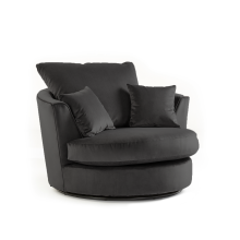 (Black, Swivel Chair) Ella Plush Velvet 3 & 2 Seater Sofa Set