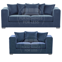 (Blue, 3 & 2 Seater Set) Ella Plush Velvet 3 & 2 Seater Sofa Set