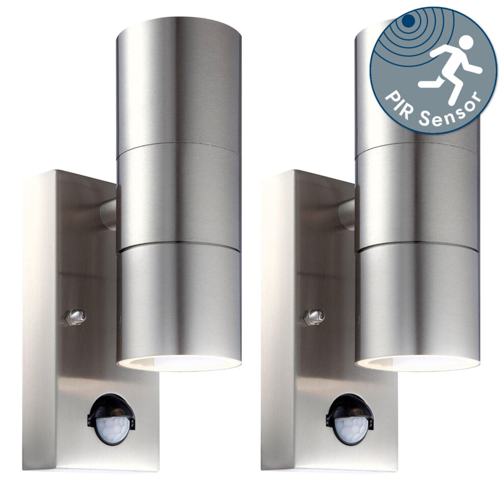 Set of 2 Blaze - Stainless Steel Outdoor Up Down Motion Sensor Wall Lights