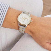 TOMMY HILFIGER 1781908 WOMEN'S WATCH SILVER GOLD STRAP SILVER DIAL