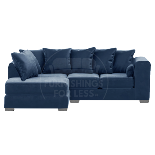(Blue, Left Hand Facing) Ella Plush Velvet Corner Sofa Range