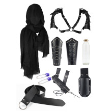 (CT015BK) Halloween Carnival accessory set, Medieval knight belt, bracers, shoulder pads, scabbard, Viking cosplay props