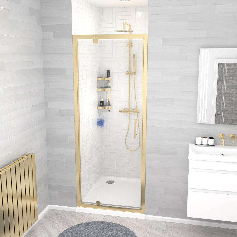 Nes Home 800 x 1850mm Shower Enclosure Pivot Door Brushed Brass