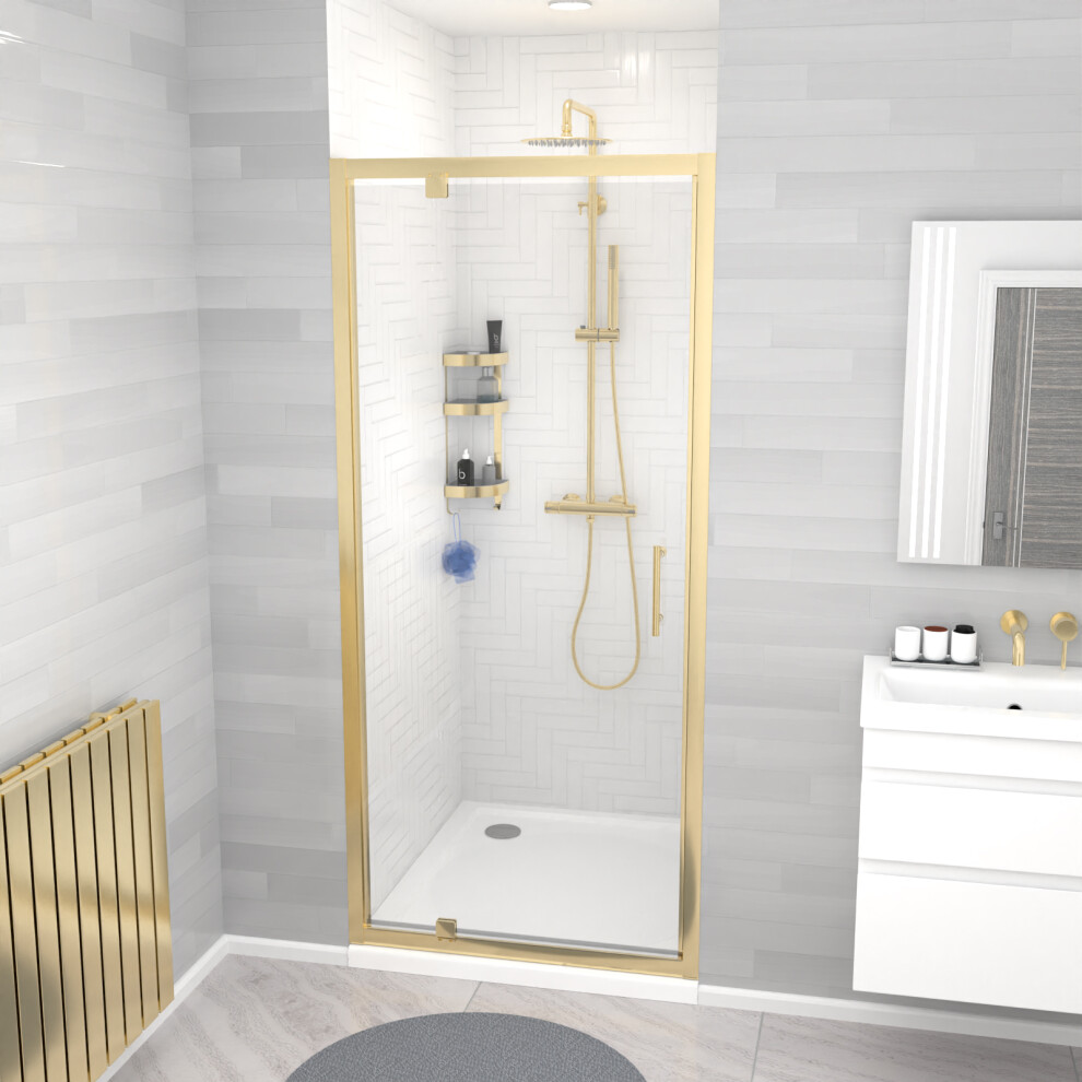 Nes Home 900 x 1850mm Shower Enclosure Pivot Door Brushed Brass