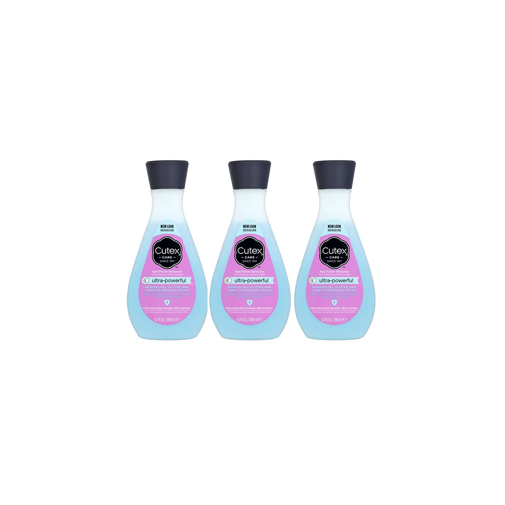 Cutex Care Ultra-Powerful Nail Polish Remover With Acetone 3x 200ml Bottle