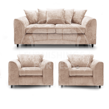 (Beige, 3 Seater + 2 x Armchair) Monaco Chenille Fabric Sofa Set Range
