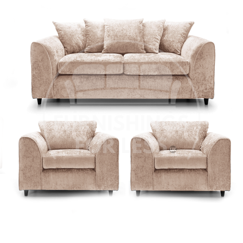 (Beige, 3 Seater + 2 x Armchair) Monaco Chenille Fabric Sofa Set Range