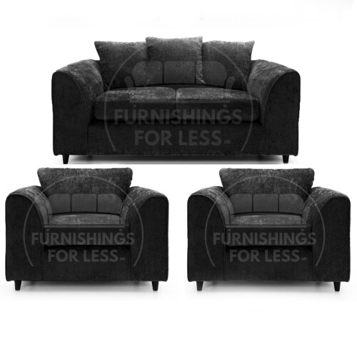 (Black, 2 Seater + 2 x Armchair) Monaco Chenille Fabric Sofa Set Range