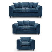 (Blue, 3 & 2 Seater + Armchair) Monaco Chenille Fabric Sofa Set Range