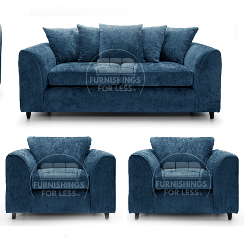 (Blue, 3 Seater + 2 x Armchair) Monaco Chenille Fabric Sofa Set Range