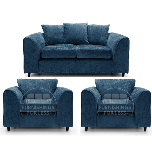 (Blue, 2 Seater + 2 x Armchair) Monaco Chenille Fabric Sofa Set Range