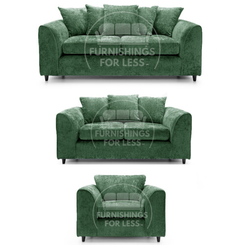 (Green, 3 & 2 Seater + Armchair) Monaco Chenille Fabric Sofa Set Range