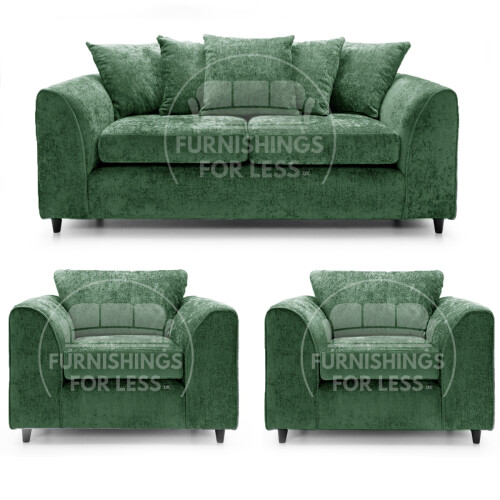 (Green, 3 Seater + 2 x Armchair) Monaco Chenille Fabric Sofa Set Range