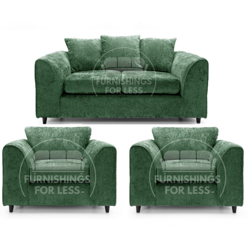 (Green, 2 Seater + 2 x Armchair) Monaco Chenille Fabric Sofa Set Range
