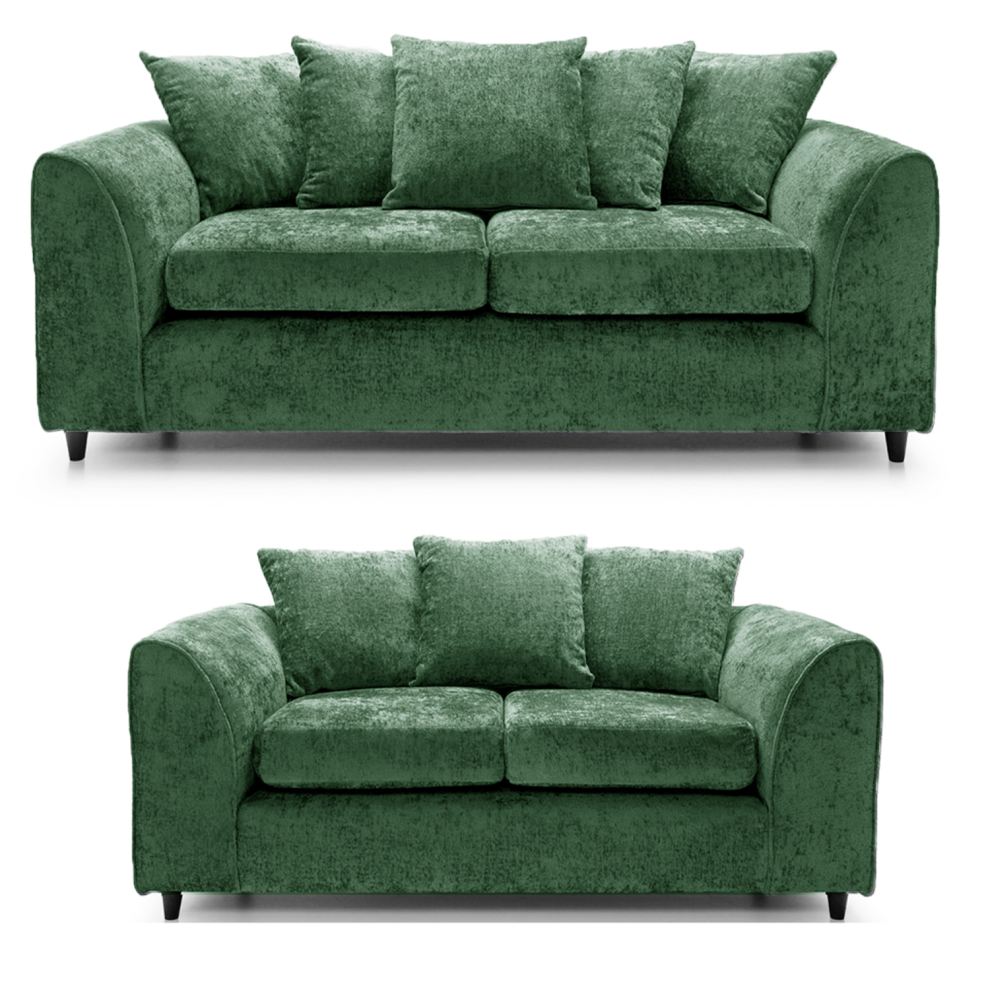 (Green, 3 & 2 Seater) Monaco Chenille Fabric Sofa Set Range