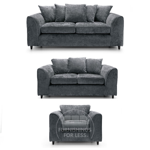 (Grey, 3 & 2 Seater + Armchair) Monaco Chenille Fabric Sofa Set Range