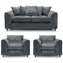 (Grey, 3 Seater + 2 x Armchair) Monaco Chenille Fabric Sofa Set Range