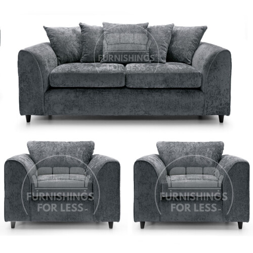 (Grey, 3 Seater + 2 x Armchair) Monaco Chenille Fabric Sofa Set Range