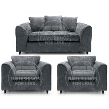 (Grey, 2 Seater + 2 x Armchair) Monaco Chenille Fabric Sofa Set Range