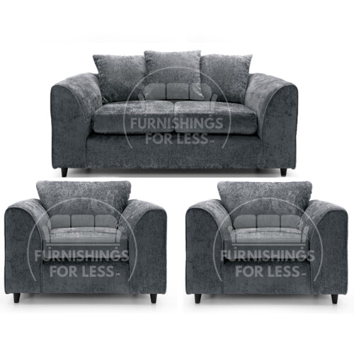 (Grey, 2 Seater + 2 x Armchair) Monaco Chenille Fabric Sofa Set Range