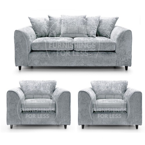 (Light Grey, 3 Seater + 2 x Armchair) Monaco Chenille Fabric Sofa Set Range