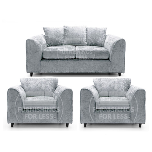 (Light Grey, 2 Seater + 2 x Armchair) Monaco Chenille Fabric Sofa Set Range