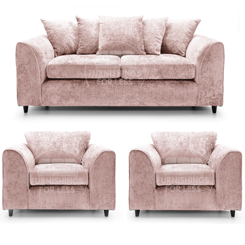 (Pink, 3 Seater + 2 x Armchair) Monaco Chenille Fabric Sofa Set Range