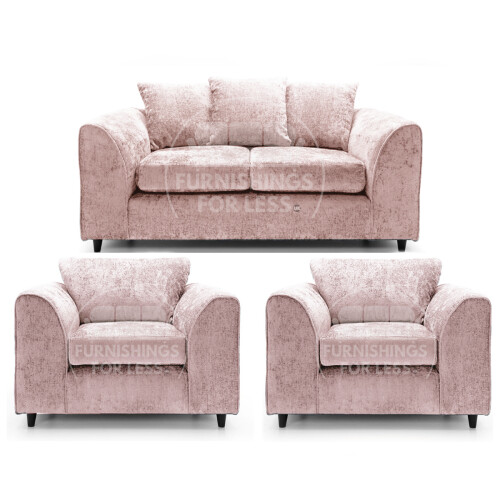 (Pink, 2 Seater + 2 x Armchair) Monaco Chenille Fabric Sofa Set Range