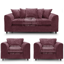 (Purple, 3 Seater + 2 x Armchair) Monaco Chenille Fabric Sofa Set Range