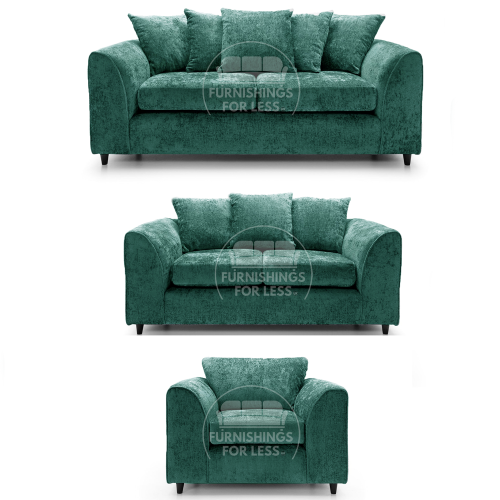(Teal, 3 & 2 Seater + Armchair) Monaco Chenille Fabric Sofa Set Range