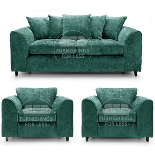 (Teal, 3 Seater + 2 x Armchair) Monaco Chenille Fabric Sofa Set Range