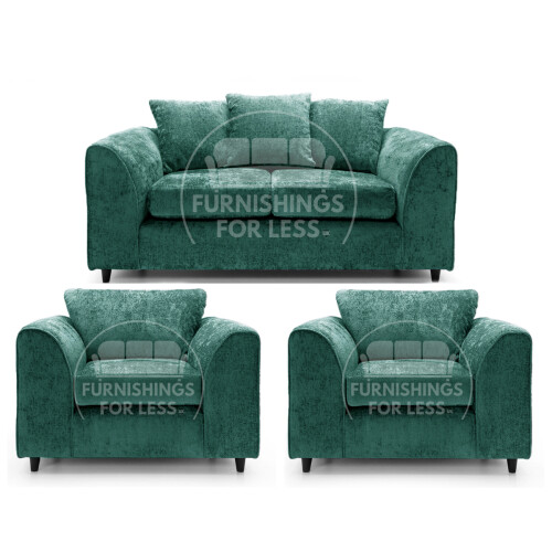(Teal, 2 Seater + 2 x Armchair) Monaco Chenille Fabric Sofa Set Range