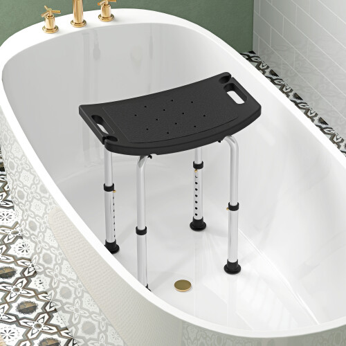 Homcom HOMCOM Aluminium Shower Stool w/ Adjustable Height Non-Slip Bath Stool Black 1