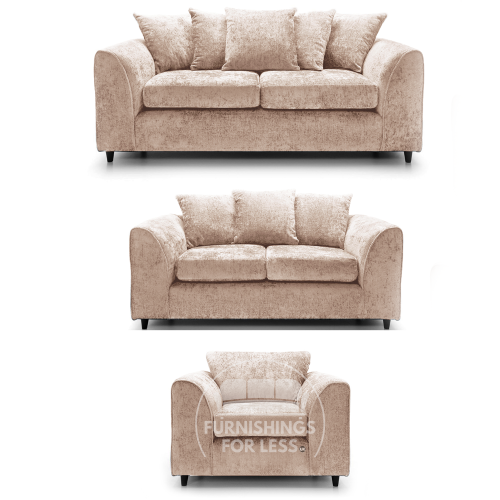 (Beige, 3 & 2 Seater + Armchair) Monaco Chenille Fabric Sofa Set Range