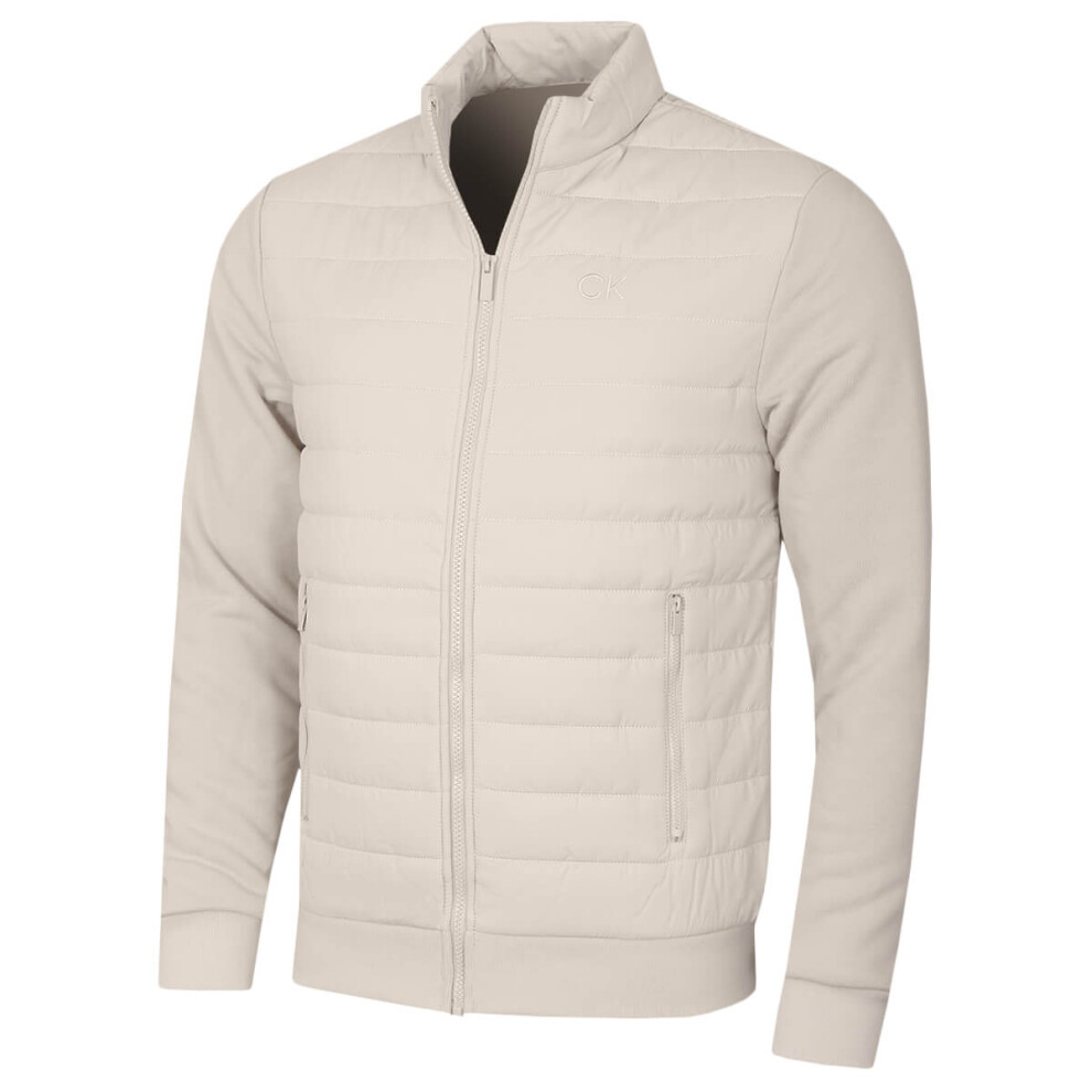 (XXXL, Parchment) Calvin Klein Mens Hybrid Quilted Fleece Funnel Neck Jacket