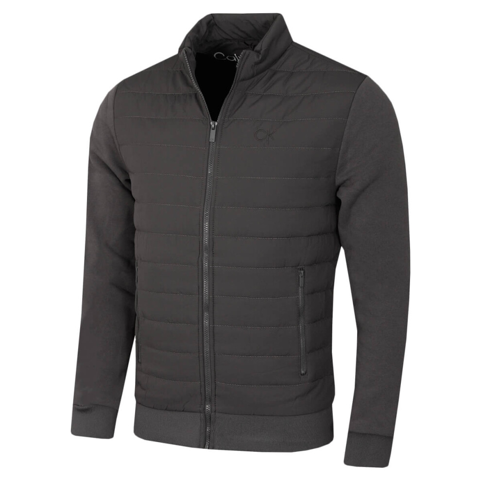 (L, Storm) Calvin Klein Mens Hybrid Quilted Fleece Funnel Neck Jacket