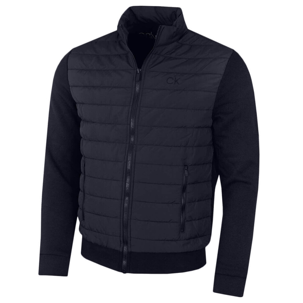 (M, Navy/Navy) Calvin Klein Mens Hybrid Quilted Fleece Funnel Neck Jacket